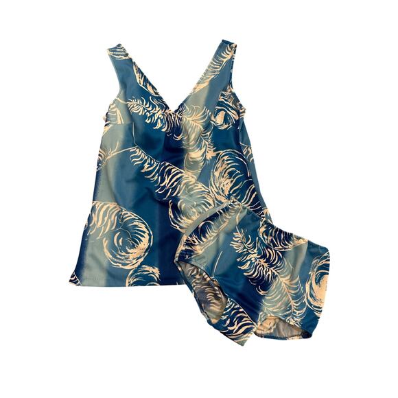 70s Two Piece Blue and White Tankini Swimsuit Medium/Large - Picture 1 of 9